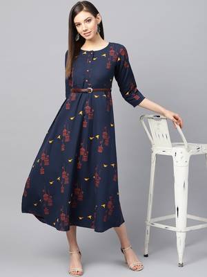 Navy-blue printed cotton maxi-dresses 5