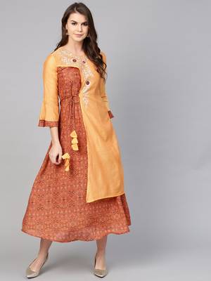 Brown embroidered cotton maxi-dresses 1