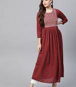 Red embroidered cotton maxi-dresses