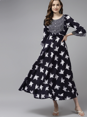 Black printed cotton maxi-dresses 1