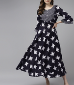 Black printed cotton maxi-dresses