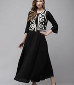 Black embroidered viscose rayon maxi-dresses