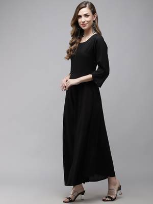 Black embroidered viscose rayon maxi-dresses 2