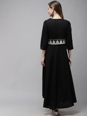 Black embroidered viscose rayon maxi-dresses 3