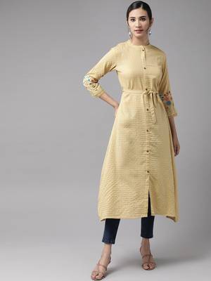 Beige embroidered cotton kurtas-and-kurtis 1