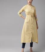 Beige embroidered cotton kurtas-and-kurtis
