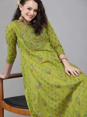 Green printed cotton kurtas-and-kurtis 1