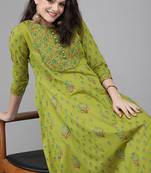 Green printed cotton kurtas-and-kurtis