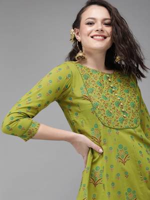 Green printed cotton kurtas-and-kurtis 4
