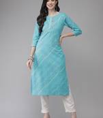 Turquoise printed cotton kurtas-and-kurtis