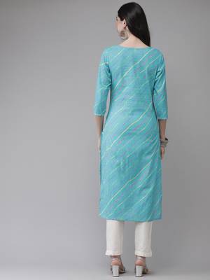 Turquoise printed cotton kurtas-and-kurtis 3