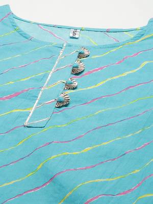 Turquoise printed cotton kurtas-and-kurtis 4