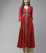 Red printed rayon kurtas-and-kurtis