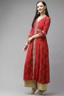 Red printed rayon kurtas-and-kurtis