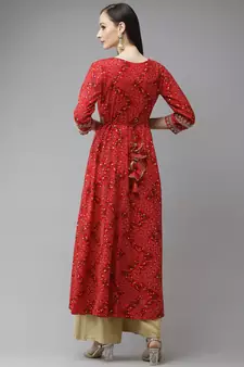 Red printed rayon kurtas-and-kurtis