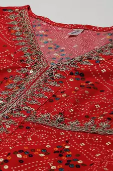 Red printed rayon kurtas-and-kurtis