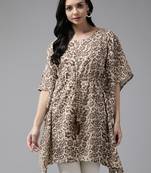 Brown printed cotton kurtas-and-kurtis