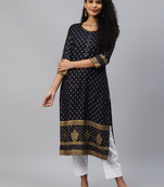Navy-blue printed rayon kurtas-and-kurtis