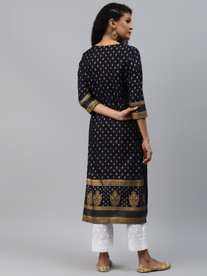 Navy-blue printed rayon kurtas-and-kurtis 3