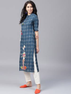 Navy-blue embroidered rayon kurtas-and-kurtis 3