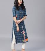 Navy-blue embroidered rayon kurtas-and-kurtis