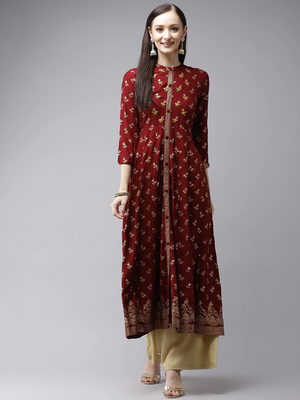 Maroon printed rayon kurtas-and-kurtis 1
