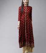 Maroon printed rayon kurtas-and-kurtis
