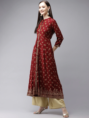 Maroon printed rayon kurtas-and-kurtis 2