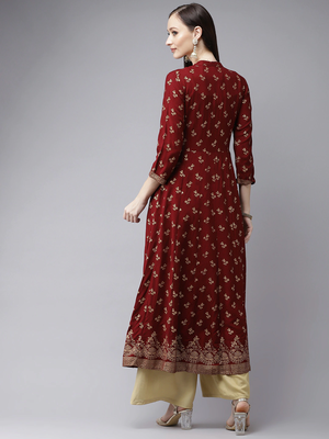 Maroon printed rayon kurtas-and-kurtis 3
