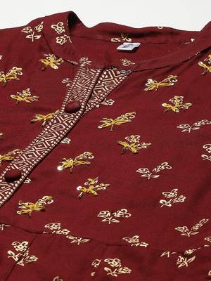 Maroon printed rayon kurtas-and-kurtis 4