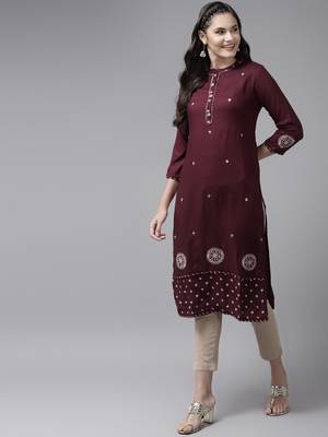 Maroon embroidered cotton kurtas-and-kurtis 1