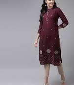 Maroon embroidered cotton kurtas-and-kurtis