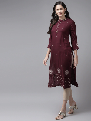 Maroon embroidered cotton kurtas-and-kurtis 2