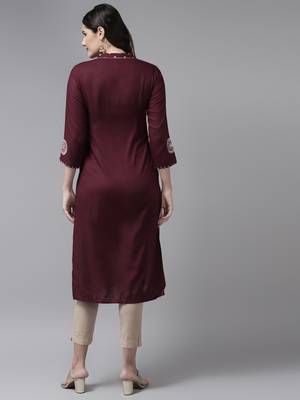 Maroon embroidered cotton kurtas-and-kurtis 3