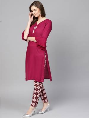 Burgundy plain rayon kurtas-and-kurtis 2