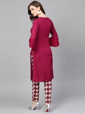 Burgundy plain rayon kurtas-and-kurtis 3