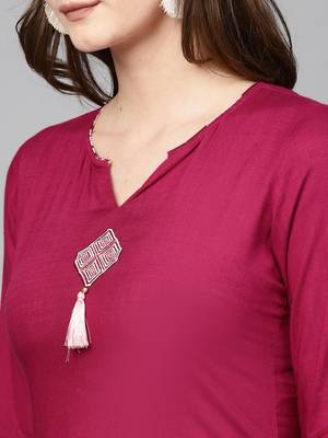 Burgundy plain rayon kurtas-and-kurtis 4