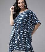 Navy-blue embroidered cotton kurtas-and-kurtis