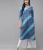 Blue embroidered cotton kurtas-and-kurtis