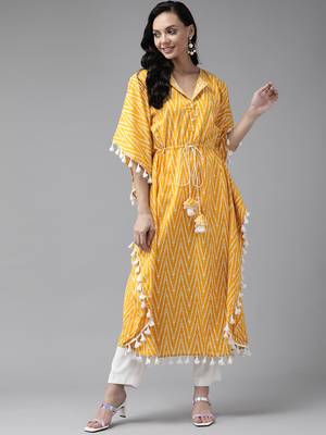 Yellow embroidered cotton kurtas-and-kurtis 1