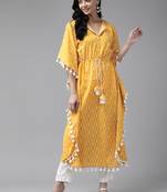 Yellow embroidered cotton kurtas-and-kurtis