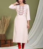Pink embroidered rayon kurtas-and-kurtis
