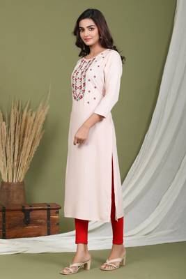Pink embroidered rayon kurtas-and-kurtis 2