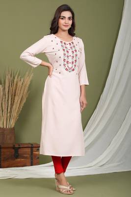 Pink embroidered rayon kurtas-and-kurtis 3