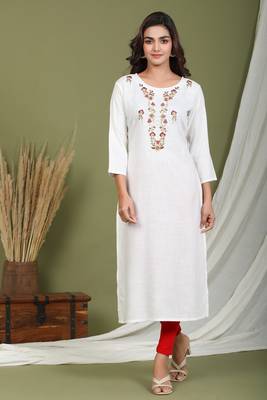 White embroidered rayon kurtas-and-kurtis 1
