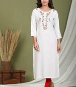 White embroidered rayon kurtas-and-kurtis