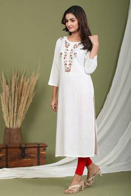 White embroidered rayon kurtas-and-kurtis 2