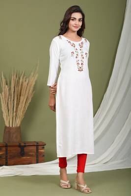 White embroidered rayon kurtas-and-kurtis 3