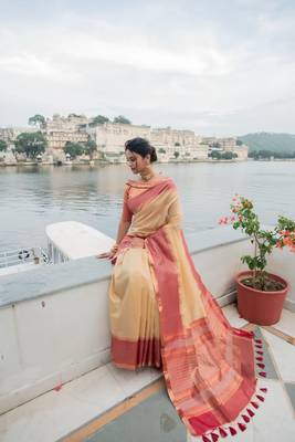 Teal woven raw silk saree with blouse 2