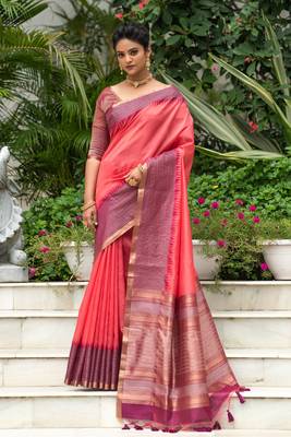 Wine woven banarasi silk saree with blouse 1